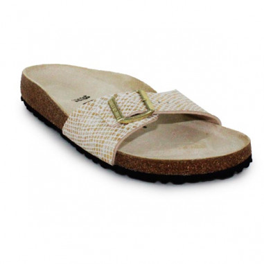 mule femme simple boucle beige dore Birkenstock Madrid