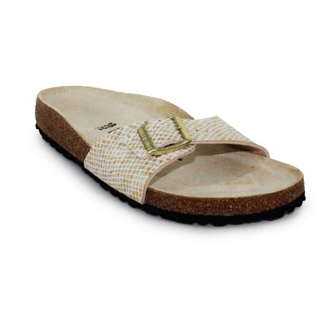 mule femme simple boucle beige dore Birkenstock Madrid